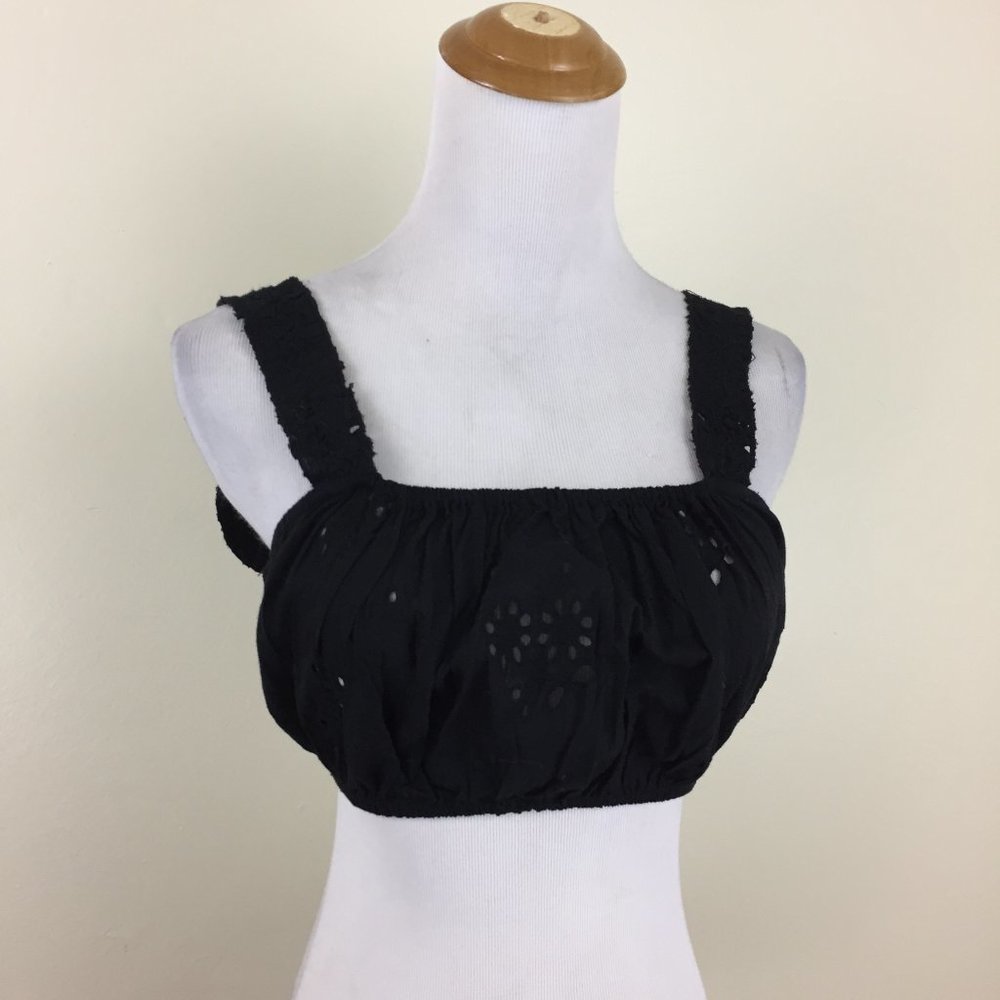ZARA Trafaluc Loose Fit Black Eyelet Perforated Bralette Crop Top